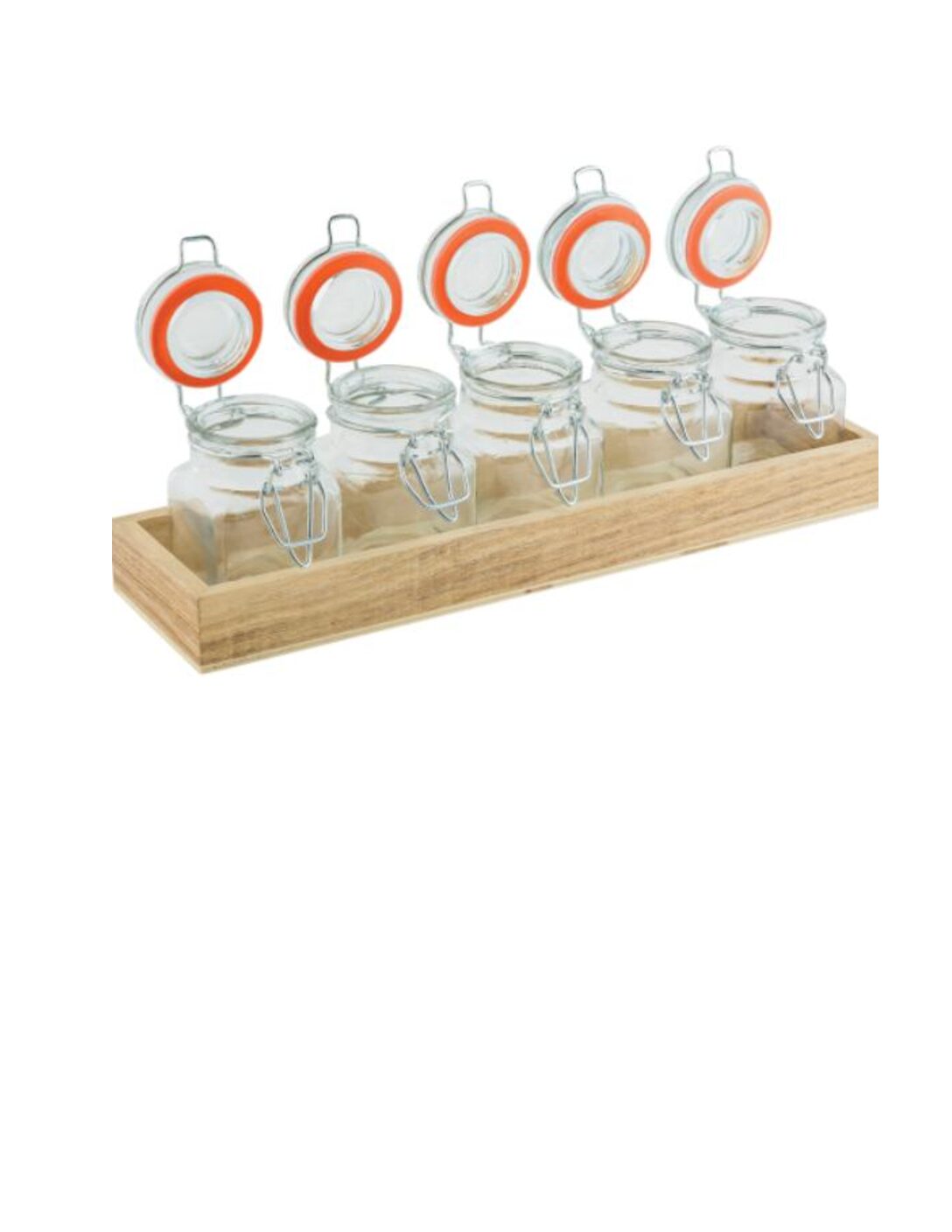 5-PC. RESEALABLE JAR SET WITH WOOD CRATE - 2.4 OZ. CLEAR